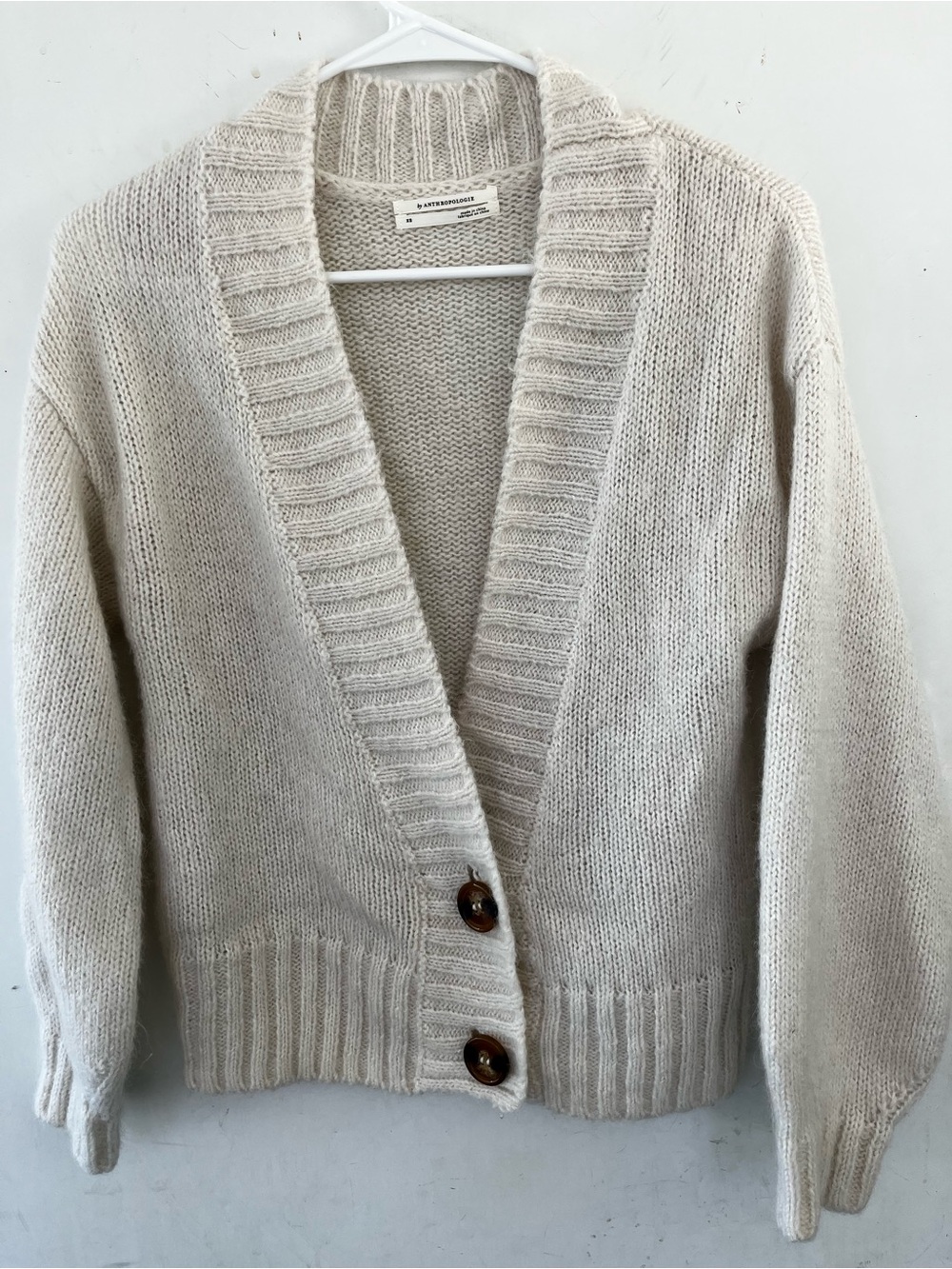Anthropologie Cozy Ivory Button-Front Women's Cardigan Sweater XS